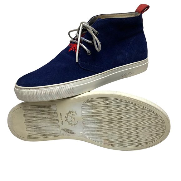 Del Toro Italian Navy Suede Red Embroidered Tongue Chukka Sneakers - Picture 11 of 12